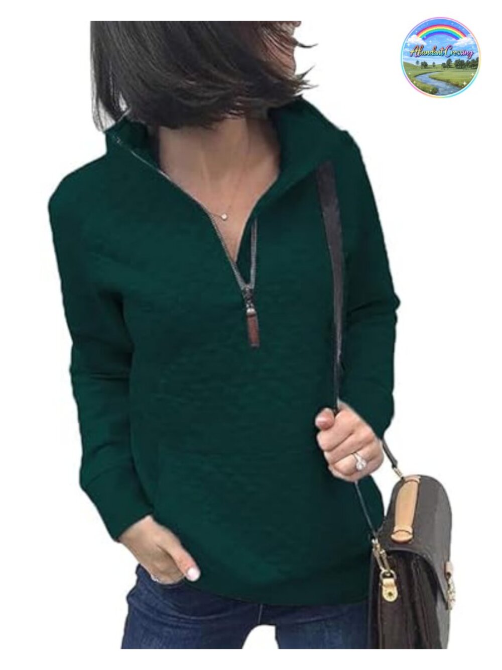 Women's Quarter Zip Quilted Sweatshirt Relaxed Fit Kangaroo Pocket